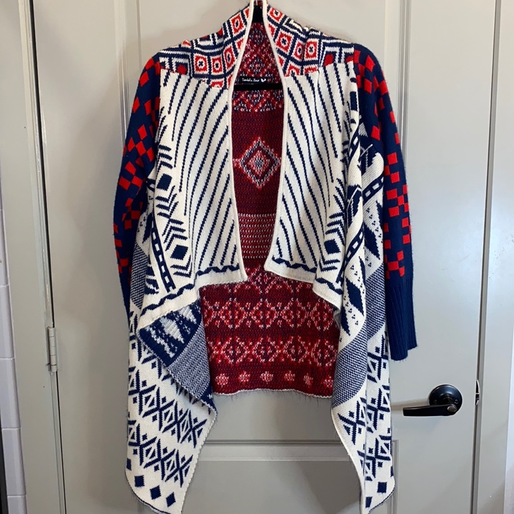 Double Zeo Red, White and blue cardigan sweater